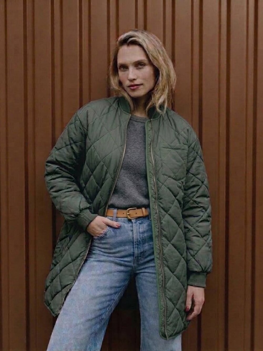 Vero Moda Quilted 3/4 Spring Coat Deep Green Large Oversize